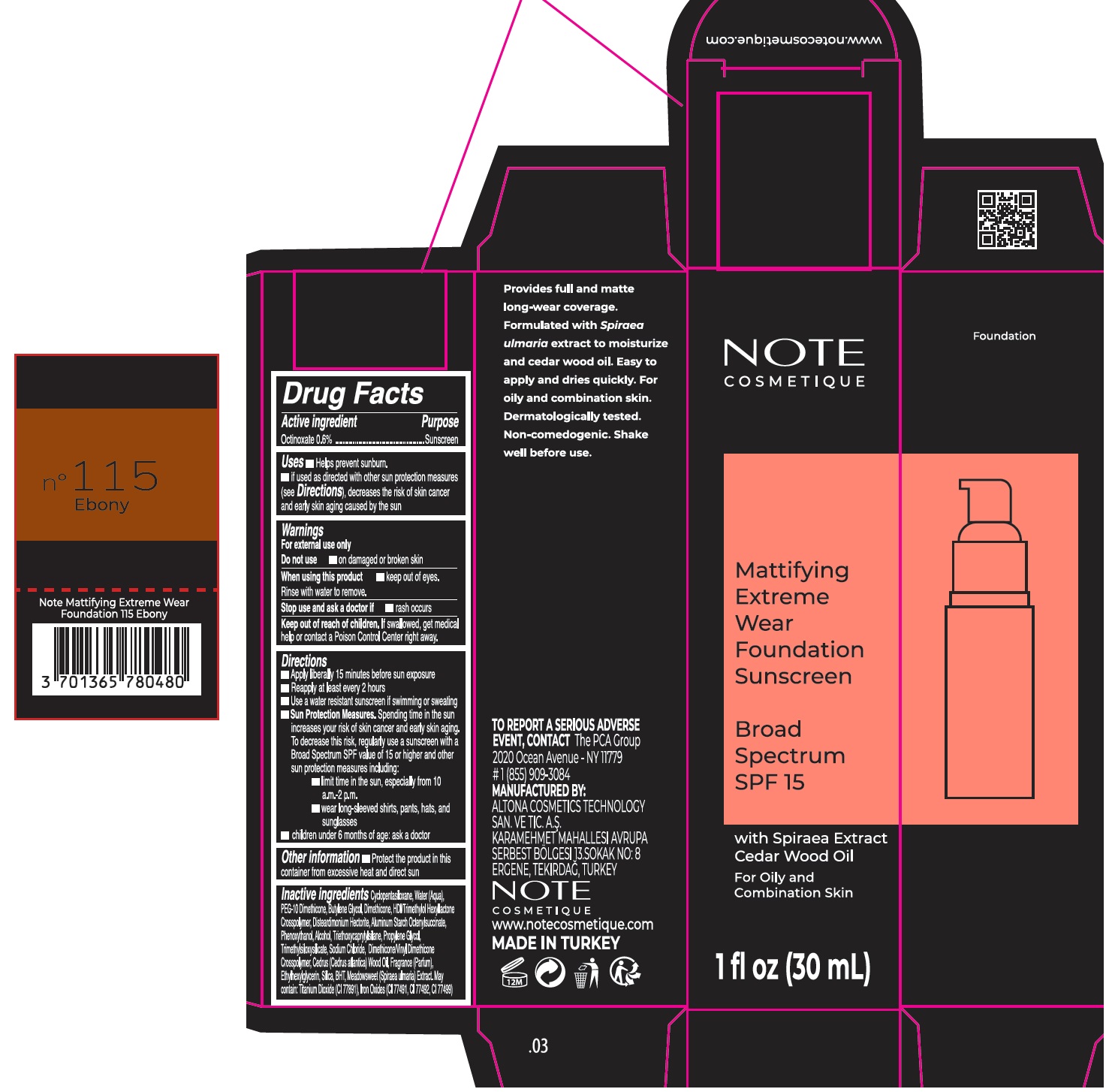 Pill image for Note Mattifying Extreme Wear Foundation Spf 15, 115 Ebony