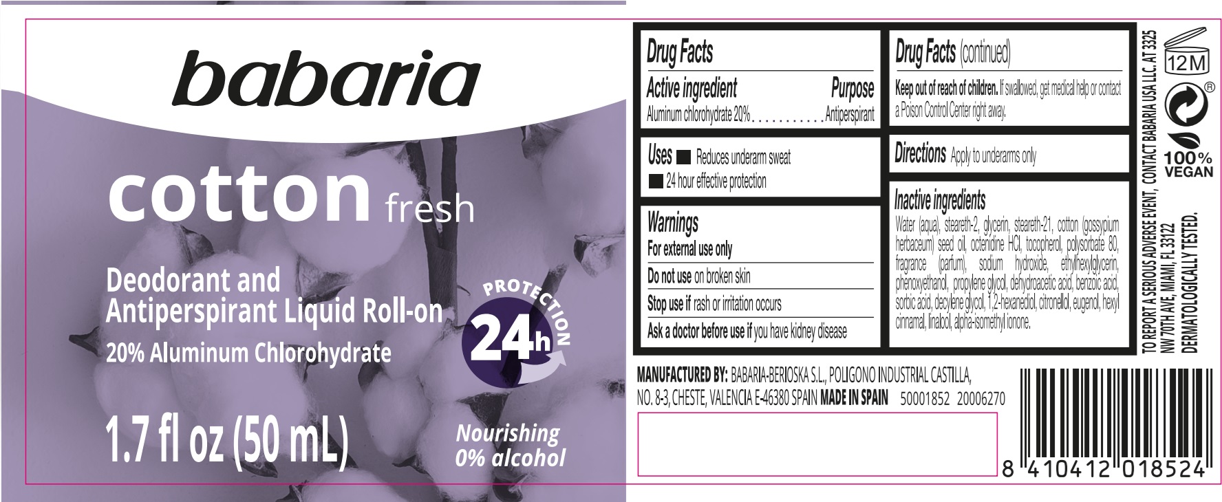 Pill image for Babaria Cotton Fresh Deodorant And Antiperspirant Liquid Roll-on