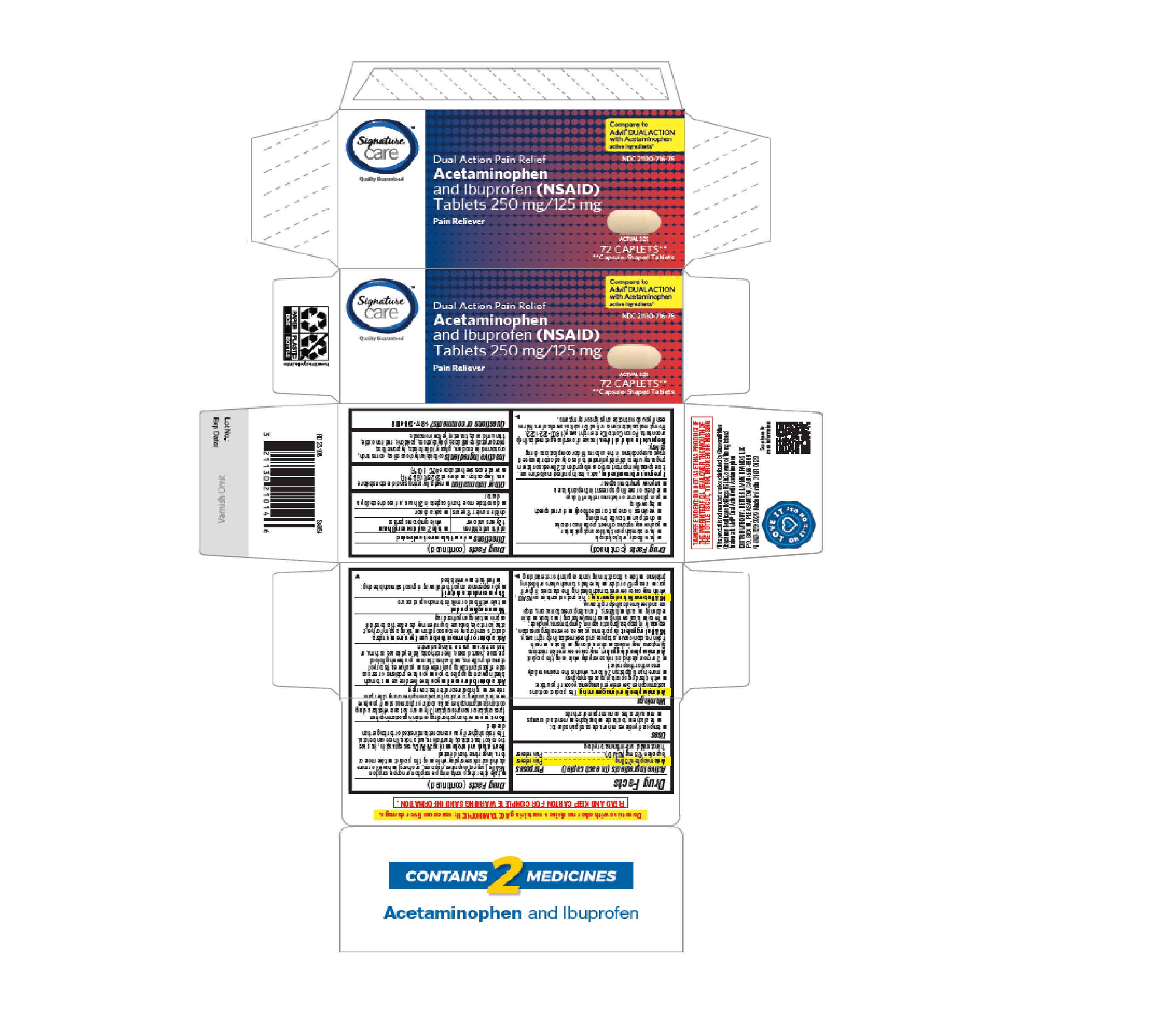 Pill image for 716r Albertsons 21130-716 Acetaminophen And Ibuprofen Tablets 250 Mg/ 125 Mg
