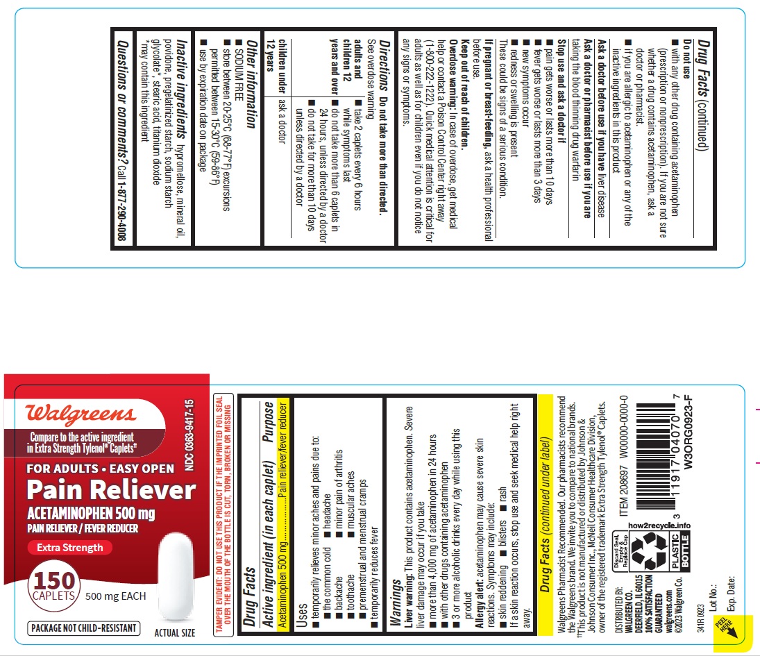 Pill image for 341r Walgreens 0363-9417 Acetaminophen Caplets 500 Mg