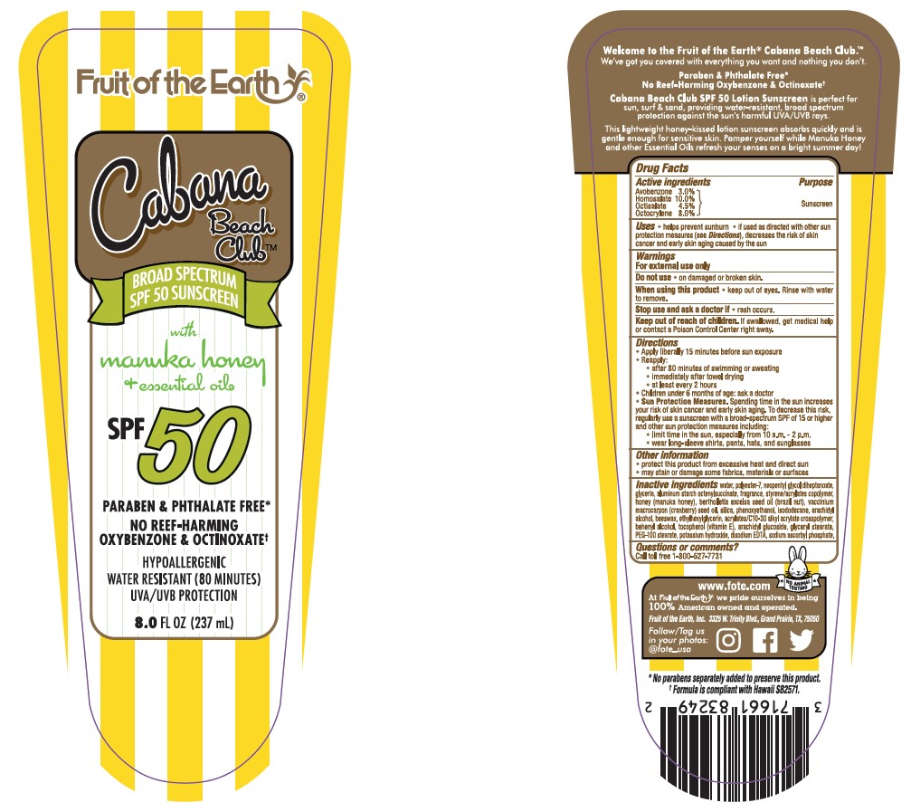 Pill image for fruit of the earth cabana beach club with manuka honey and essential oils spf 50 sunscreen lotion