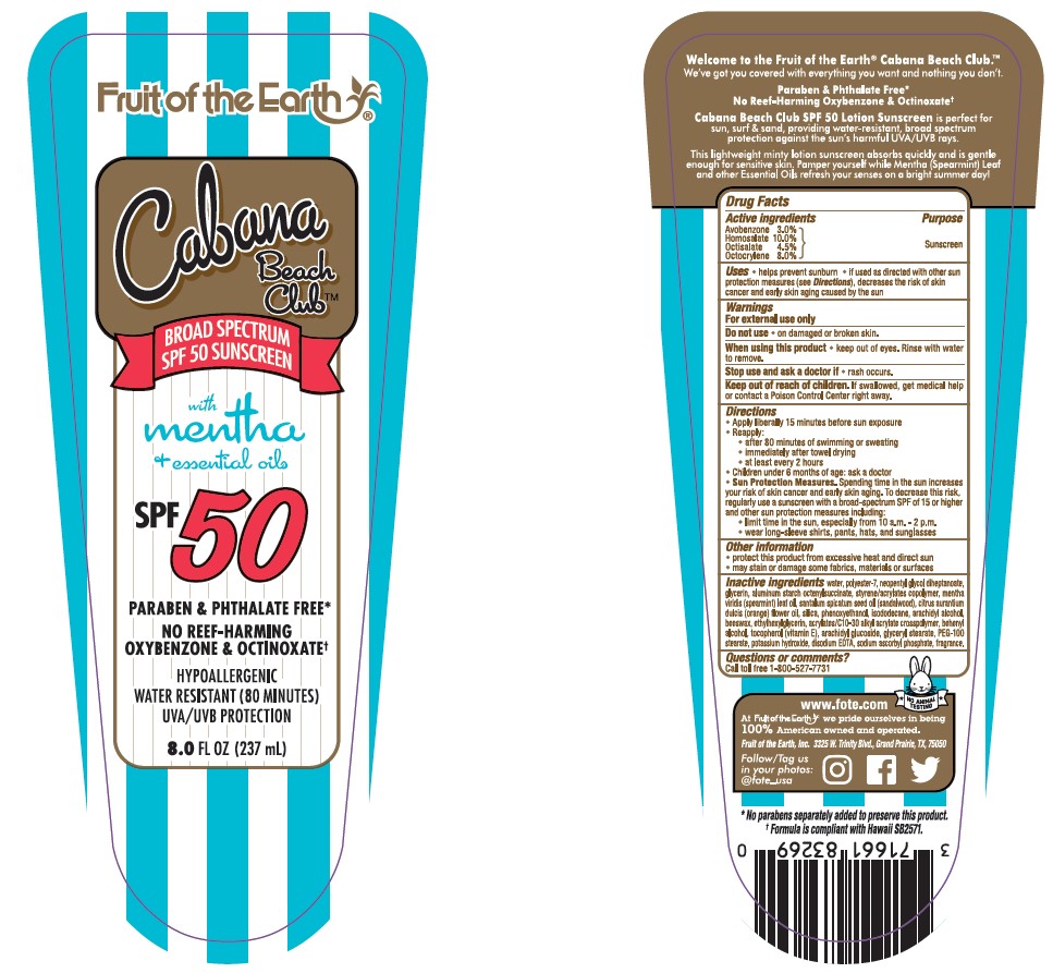 Pill image for fruit of the earth cabana beach club with mentha and essential oils spf 50 sunscreen lotion