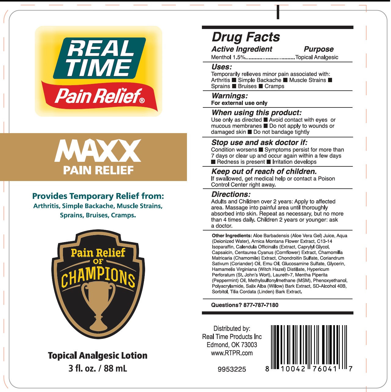 Pill image for real time pain relief maxx topical analgesic lotion