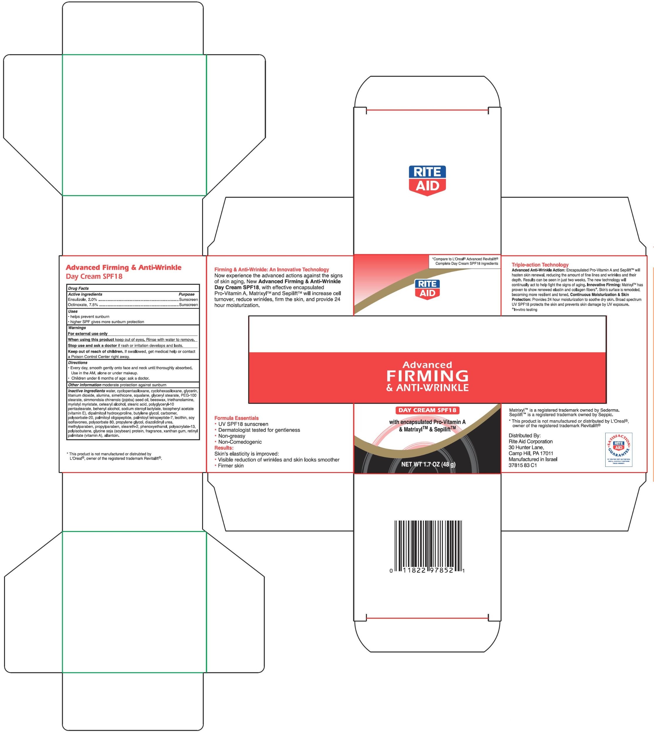 Pill image for Rite Aid Corporation Advanced Firming & Anti-wrinkle Cream Drug Facts