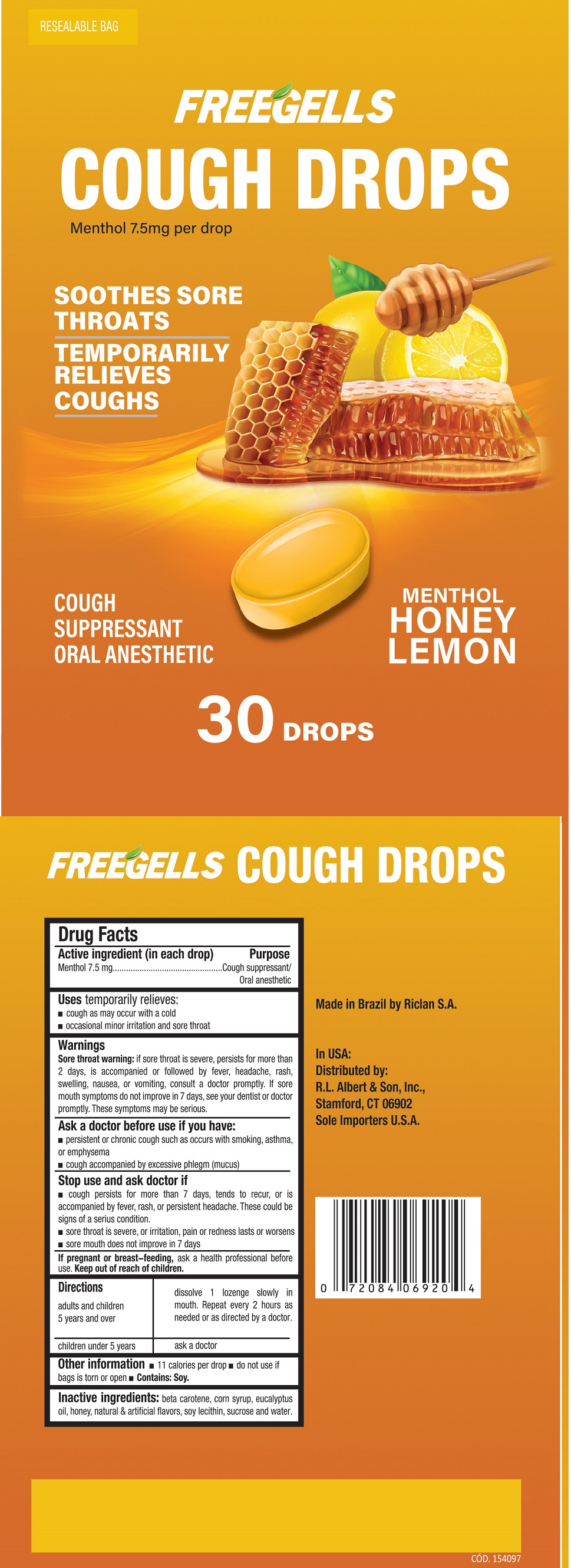 Pill image for Freegells Cough Drops Menthol Honey Lemon