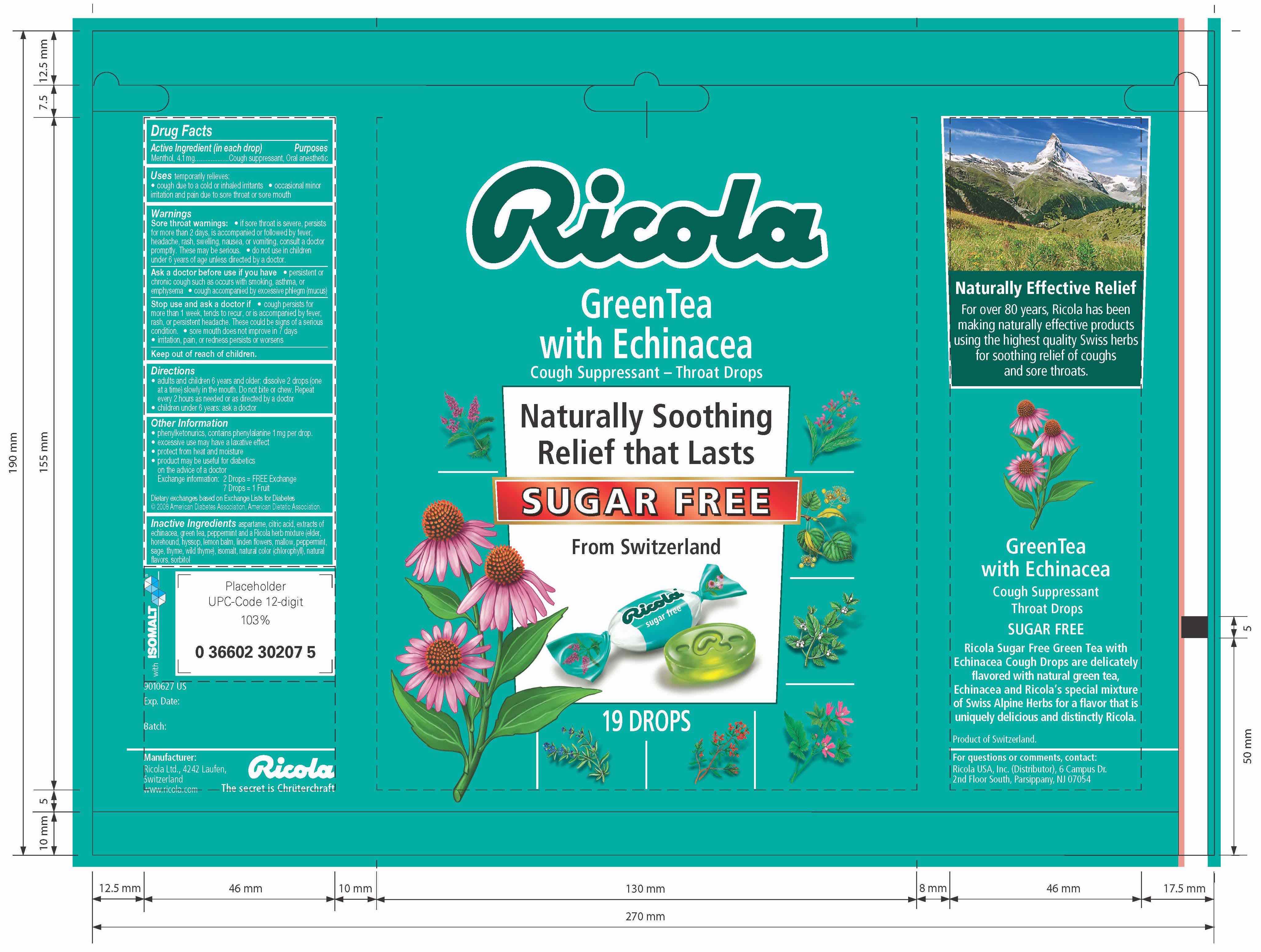 Pill image for Green Tea With Echinacea Cough Suppressant Throat Drops Sugar Free