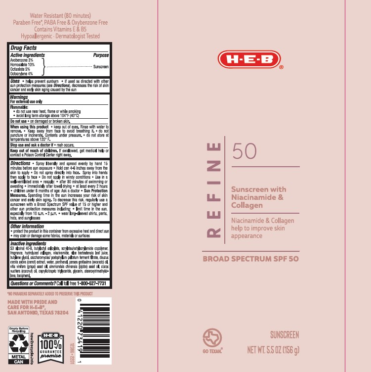 Pill image for Heb Spf 50 Refine 50 Sunscreen With Niacinamide And Collagen Continuous Sunscreen Spray