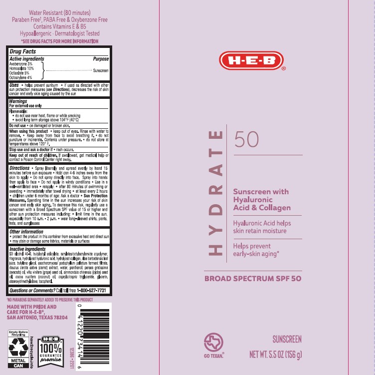 Pill image for Heb Spf 50 Hydrate 50 Sunscreen With Hyaluronic Acid And Collagen Continuous Sunscreen Spray