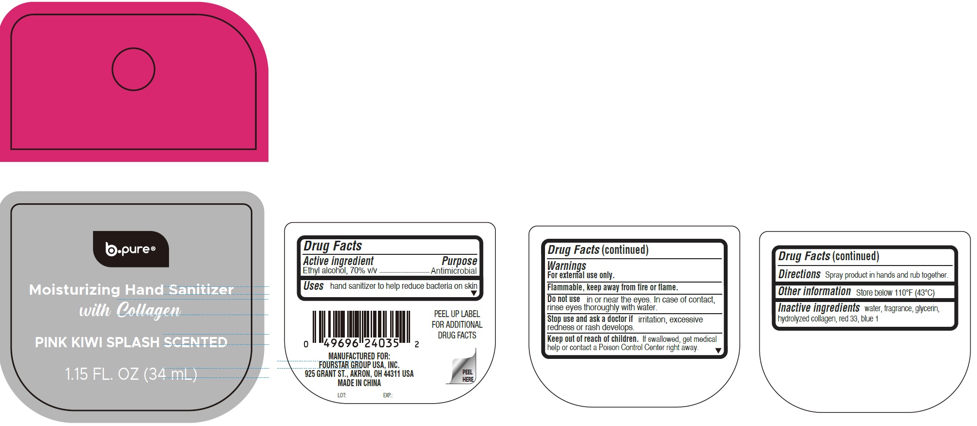 Pill image for B-pure Moisturizing Hand Sanitizer With Collagen, Pink Kiwi Splash Scented