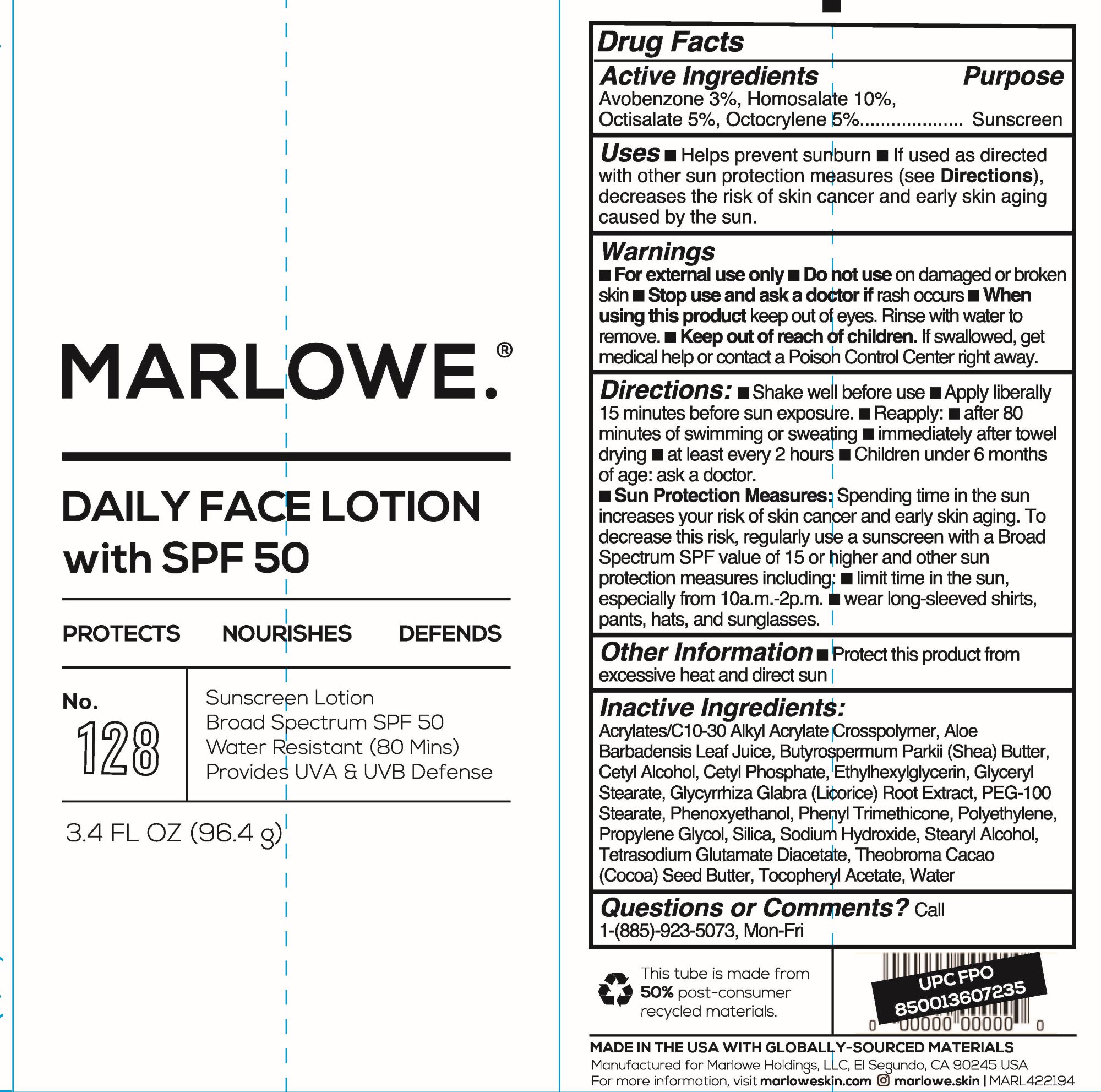 Pill image for marlowe no. 128 daily face lotion with spf 50