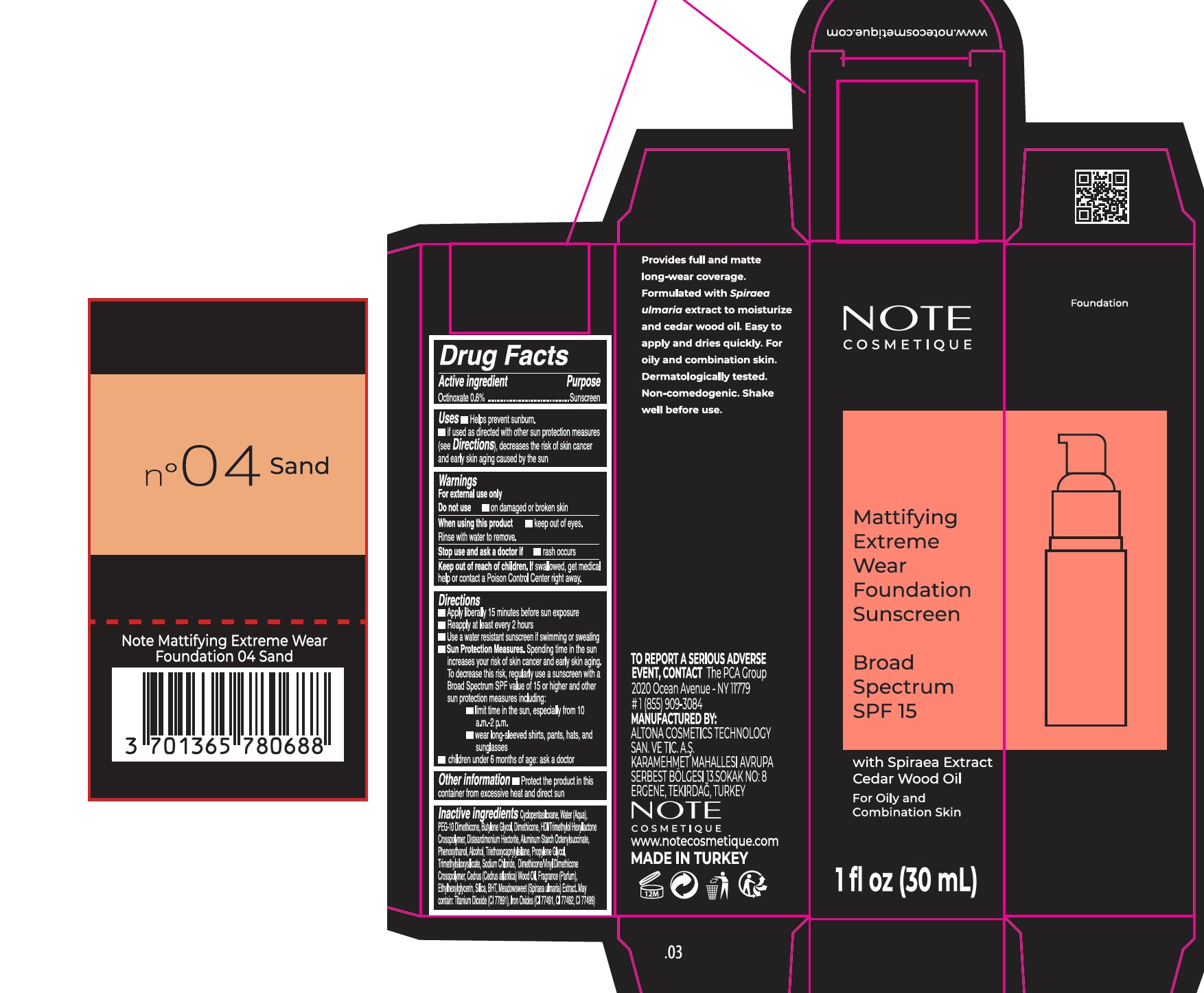 Pill image for Note Mattifying Extreme Wear Foundation Spf 15, 04 Sand