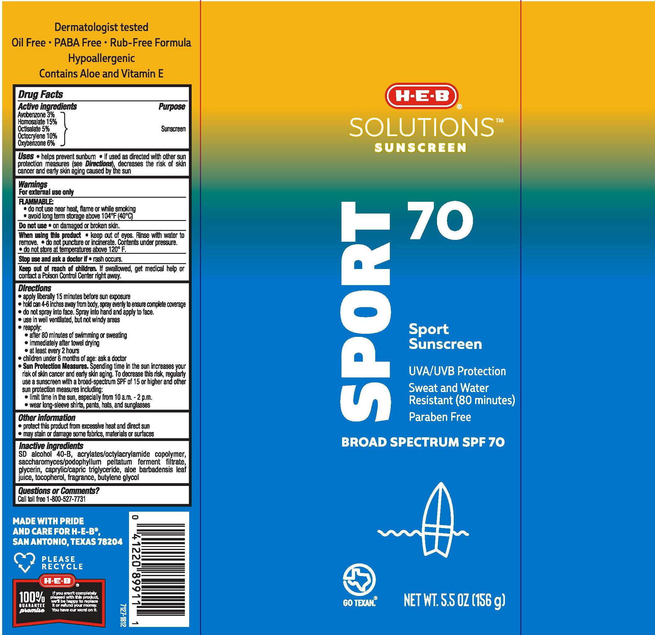 Pill image for H.e.b Solutions Sunscreen Sport Spf 70 Continuous Spray