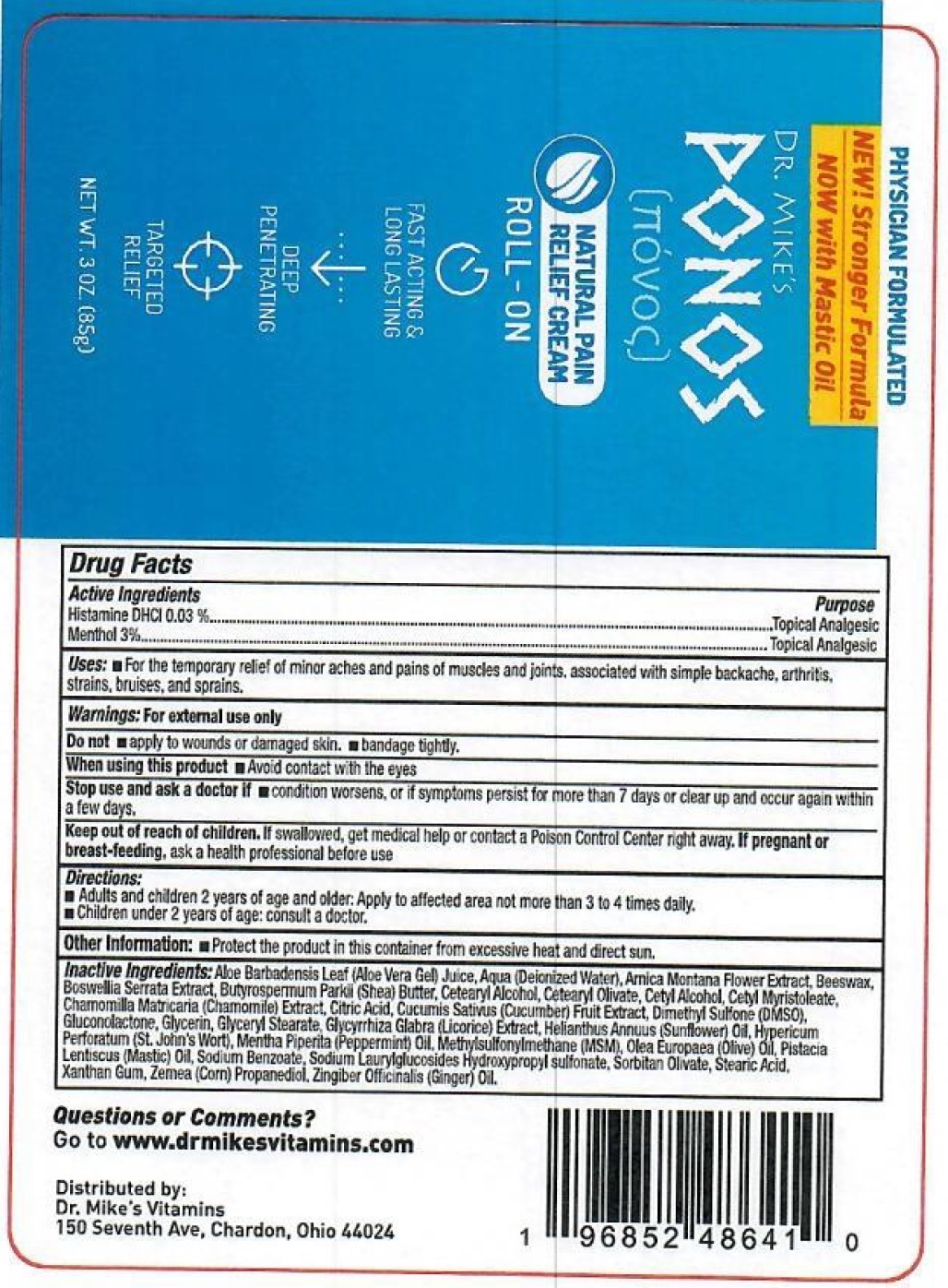 Pill image for dr. mike's ponos pain relief cream roll-on