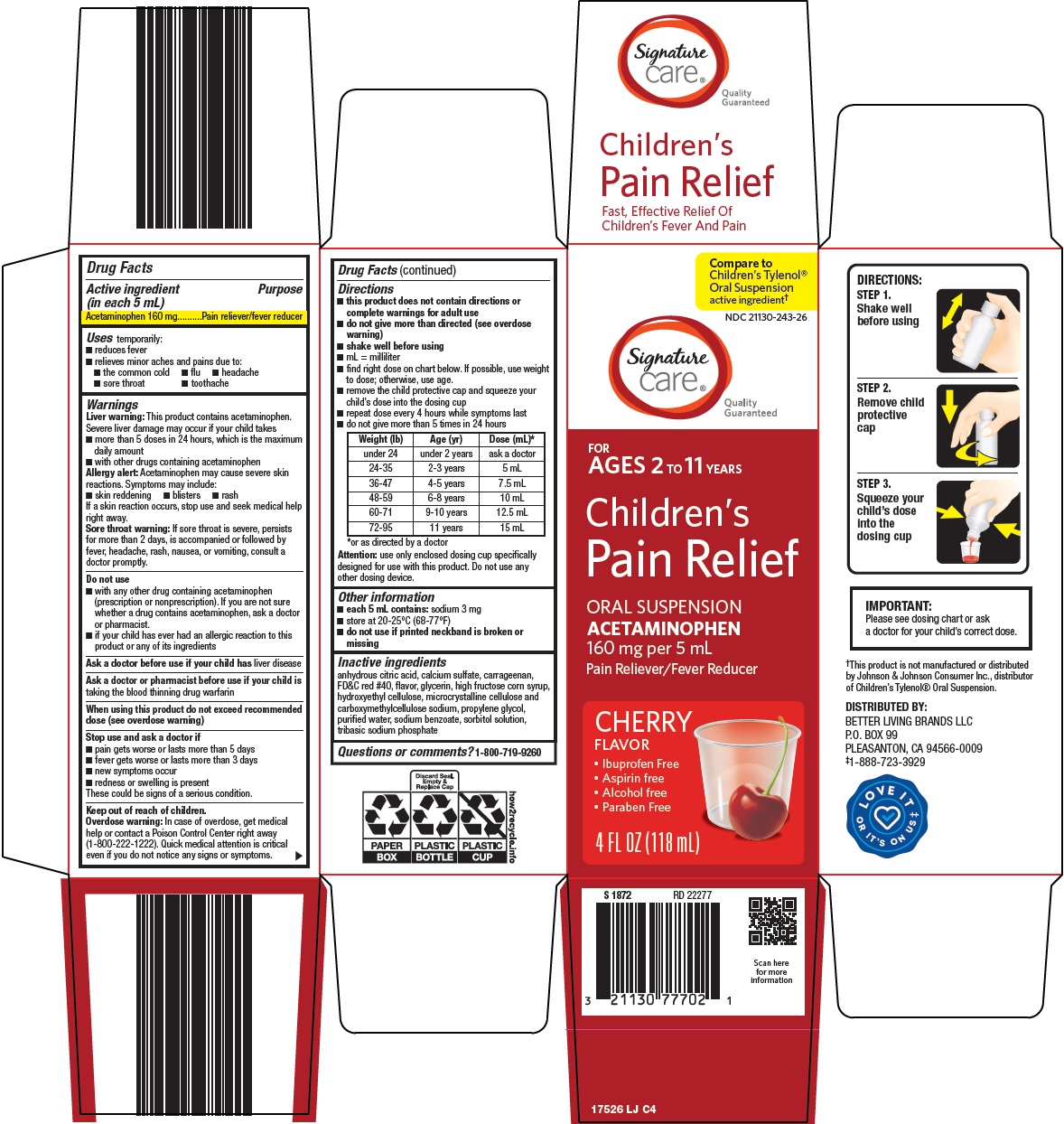 Pill image for Better Living Brands Llc Children’s Pain Relief Drug Facts