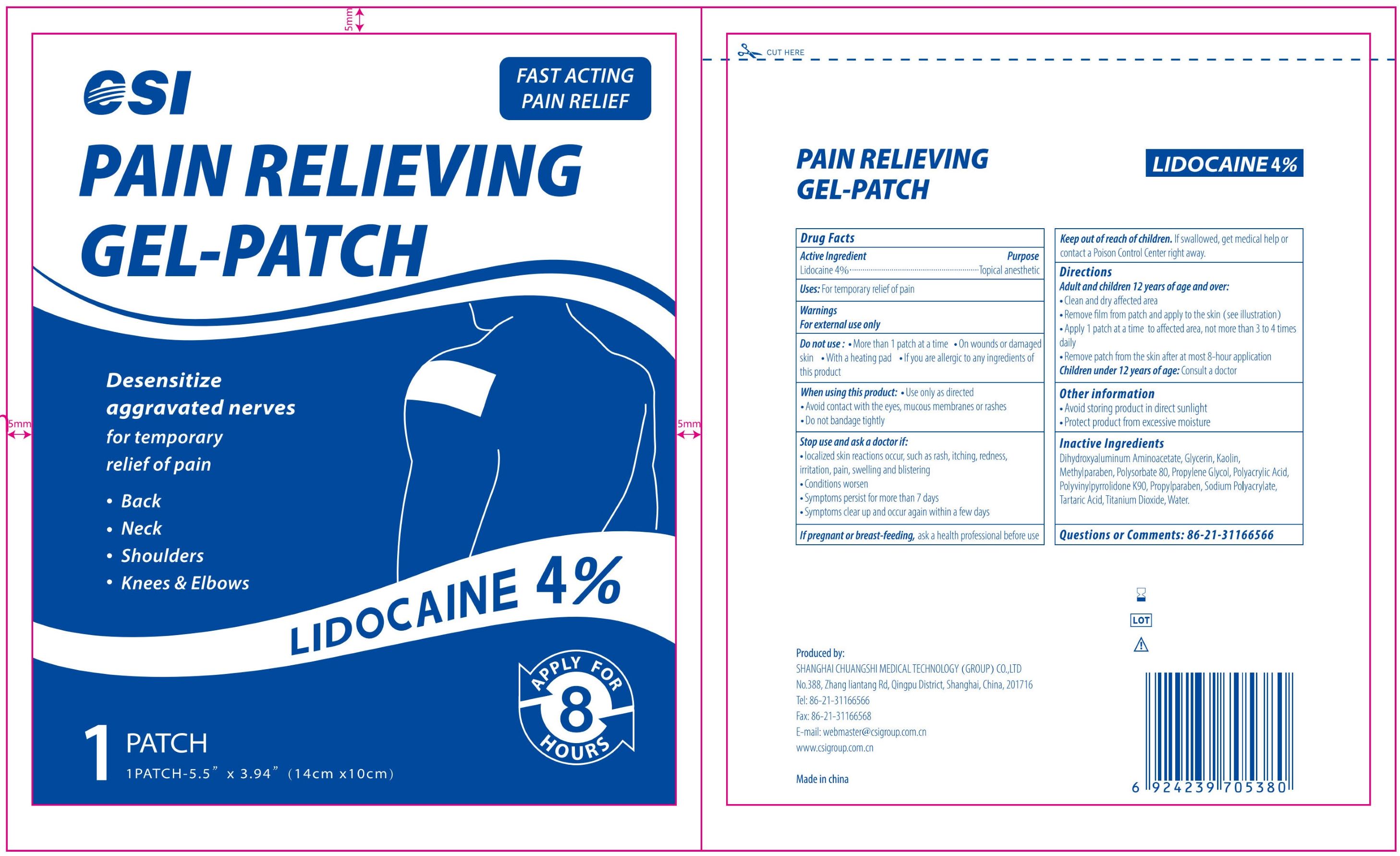 Pill image for Csi, Pain Relieving Gel-patch, Lidocaine 4%, 6 Patches