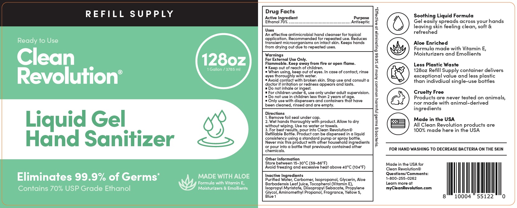 Pill image for Clean Revolution Liquid Gel Hand Sanitizer Refill Supply Container | Gentle & Aloe Enriched | Eliminates 99.9% Germs | 70% Ethanol | Ready To Use