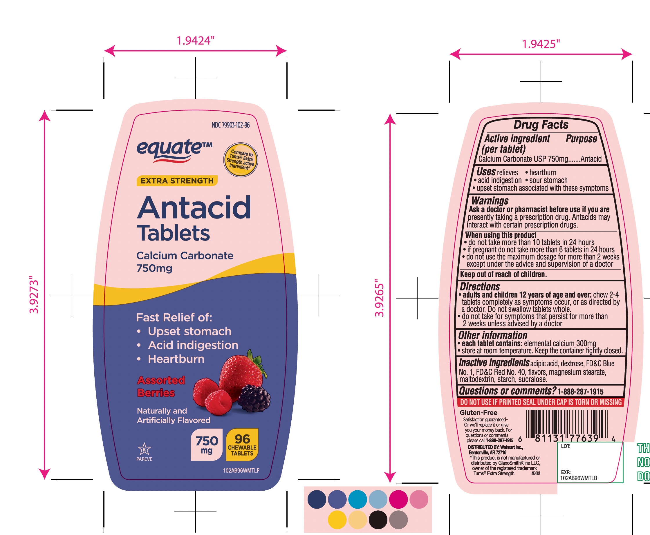 Pill image for Equate Extra Strength Antacid Calcium Carbonate Assorted Berries Chewable Tablets