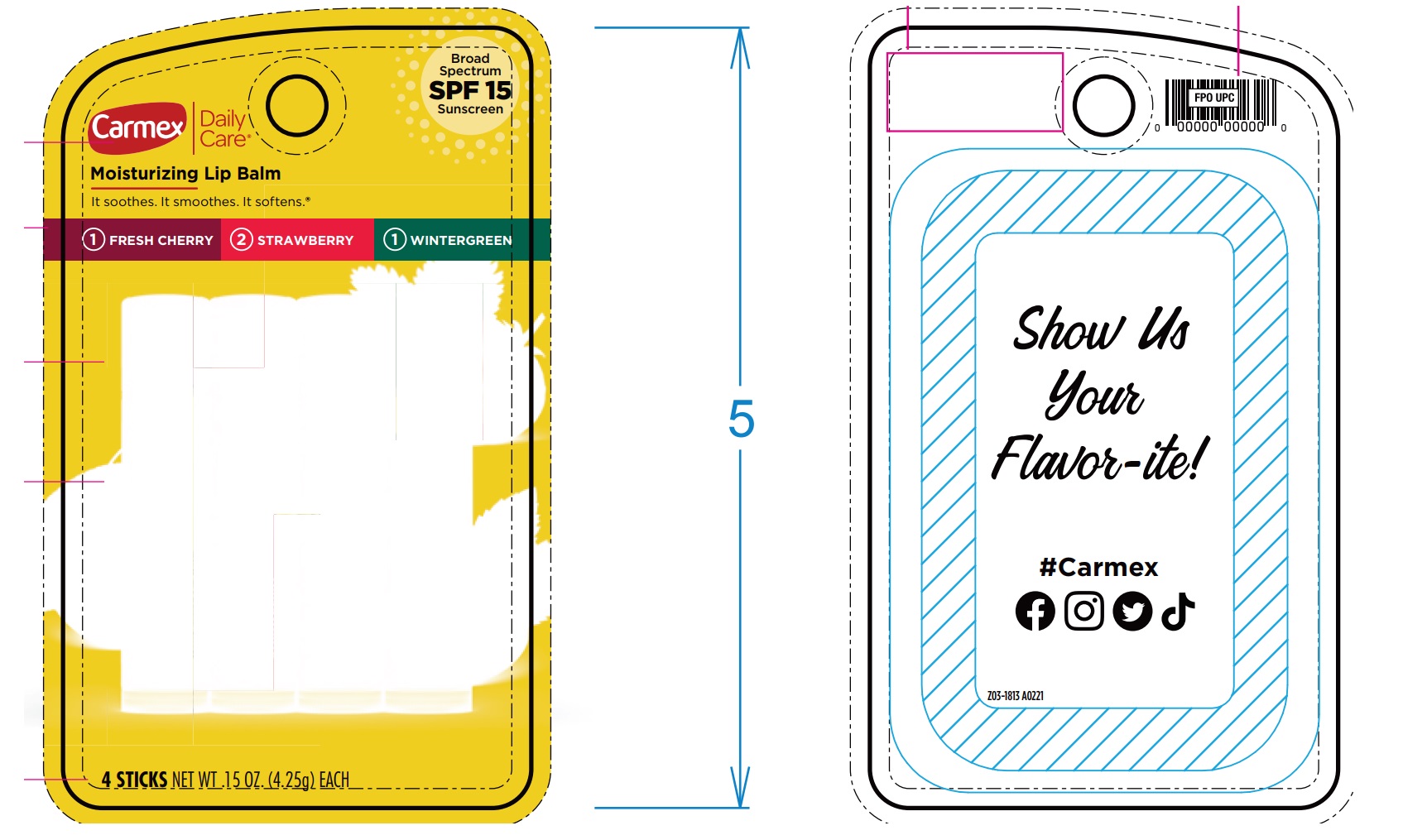 Pill image for Carmex Daily Care Moisturizing Lip Balm Spf 15 Stick Assorted,1 Fresh Cherry + 2 Strawberry + 1 Wintergreen